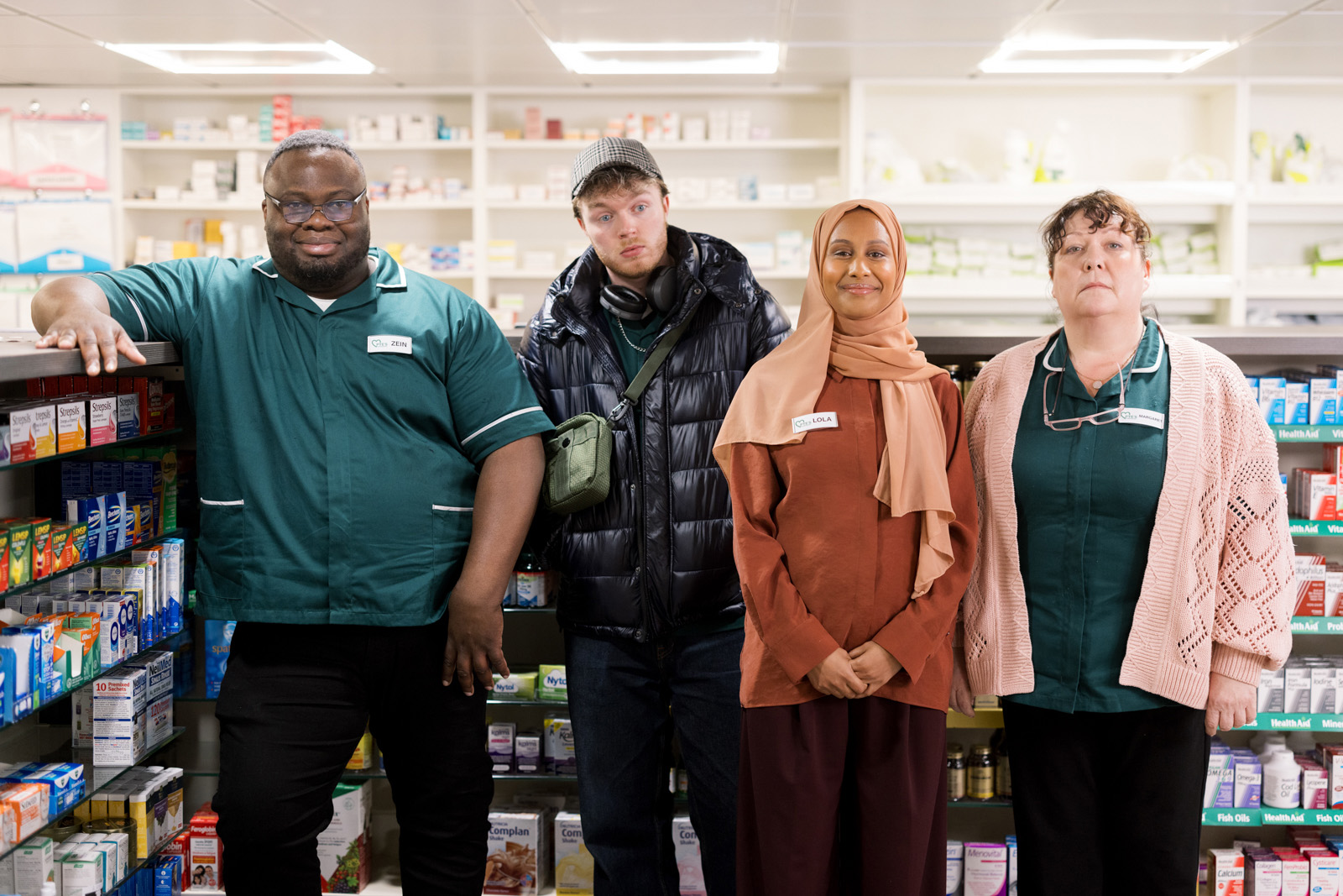 The Pharmacy cast (l-r) Nabil Abdulrashid, Finlay Christie, Ola Labib, Sue Vincent.