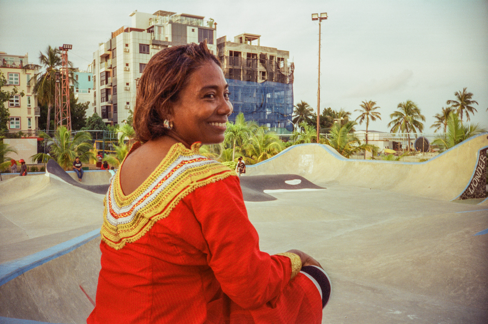 Photographs of women and girls skateboarding, taken in the Maldives over six weeks of summer 2024 by Sophia Nasif.