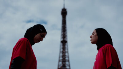Egyptian volleyball players Doaa Elghobashy and Marwa Abdelhady of Team Egypt pose for a portrait ahead of 2024 Olympic Games at the Eiffel Tower Stadium on July 25, 2024 in Paris.