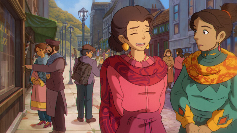 Still from The Glassworker showing the commercial district.