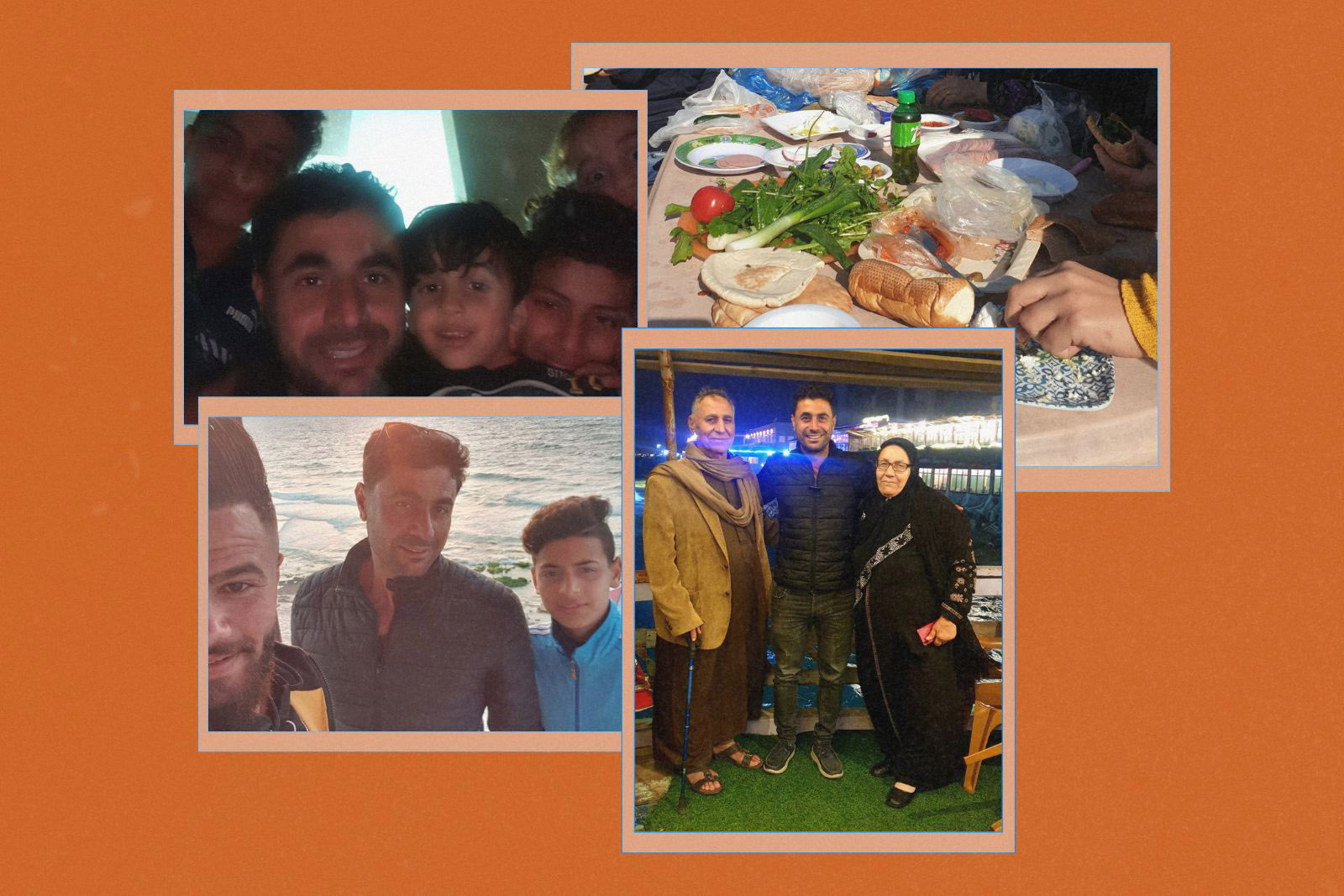 A collage of photos of Ahmed with his parents, nephews and nieces on his last visit to Gaza in 2021.