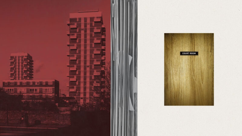 Collage illustrating story about housing court evictions