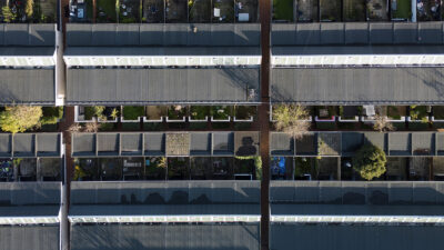 Overhead aerial view of council flats in Kings Cross