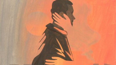 Illustration of a man with hands on his face and body