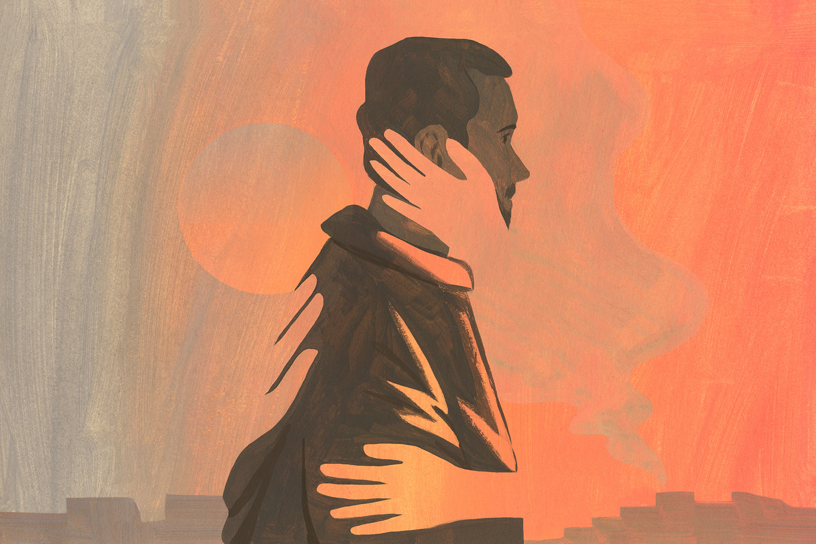 Illustration of a man with hands on his face and body