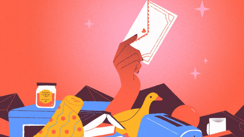 Illustration for article about the trend for people to ask for cash and no boxed gifts for their wedding