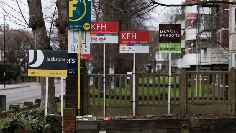 For Sale and To Let signs stand outside a housing estate on 4 February, 2025 in south London.