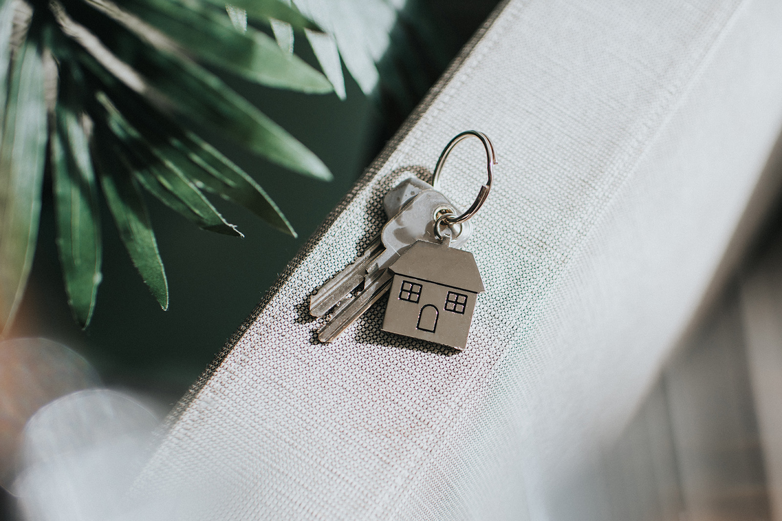 Two house keys on a keyring.