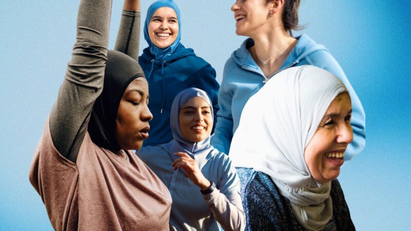 Composite featuring stock images of Muslim women
