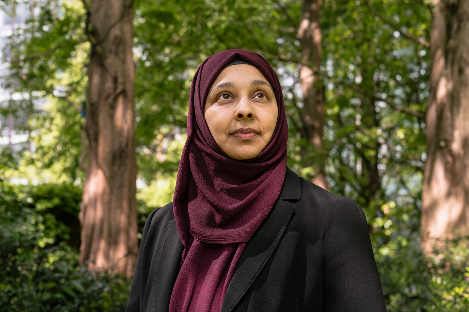 Saleha Islam from Canary Wharf Multifaith Chaplaincy photographed around Canary Wharf for Hyphen Online – Thursday 8 May 2025.