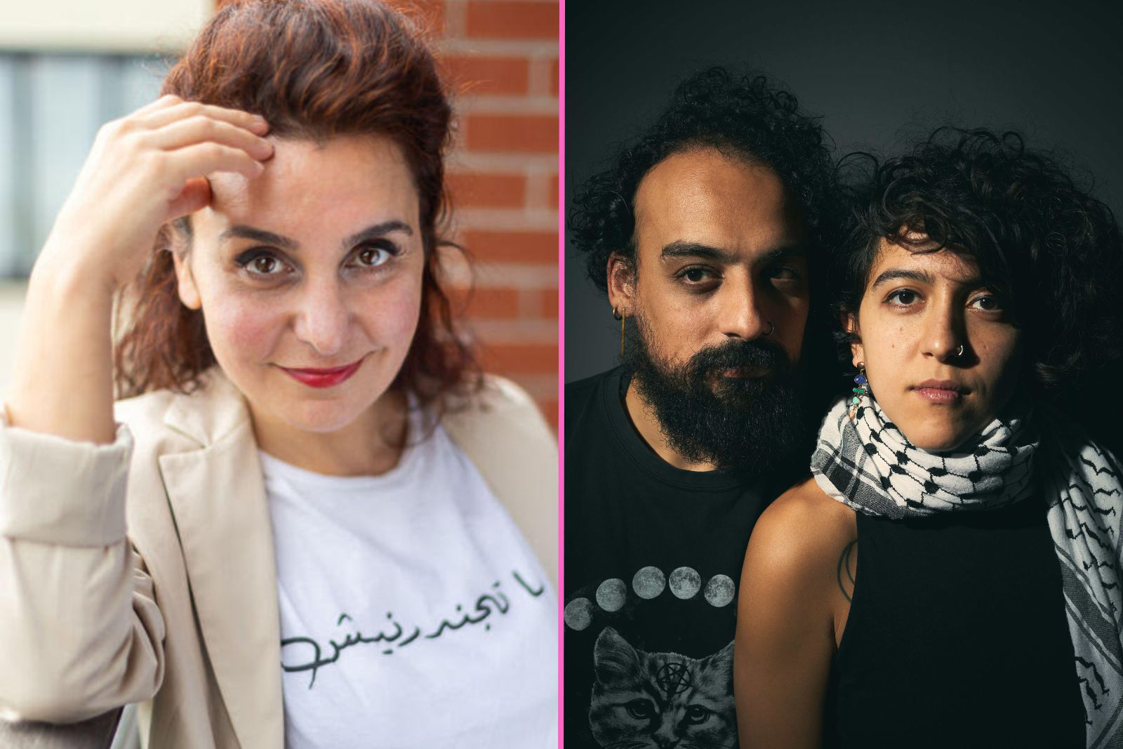 Shubbak festival chief executive Alia Alzougbi (left), and Palestinian poet Farah Chamma and Brazilian electronic producer LIEV (right), who will perform as Chamæleon.