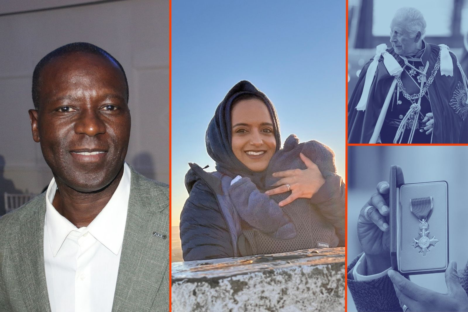 left: Malik Jeng. right: Zarah Mahmood. Member of the Order of the British Empire (MBE) medal in bottom right.