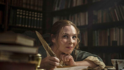 Emöke Zsigmond as Jane Austen in the BBC series Rise of a Genius.