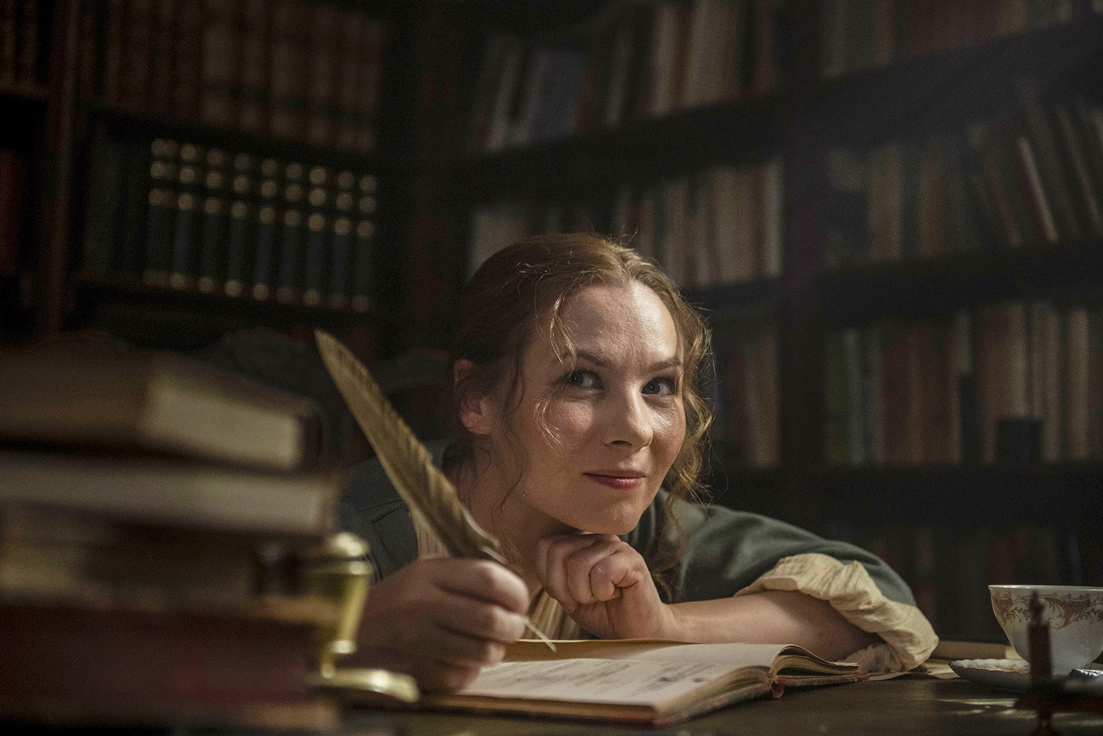 Emöke Zsigmond as Jane Austen in the BBC series Rise of a Genius. 