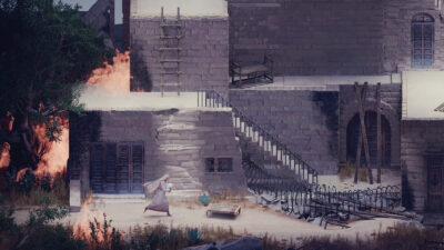 Concept art for Rasheed Abueideh's 1948 Nakba video game Dreams on a Pillow.