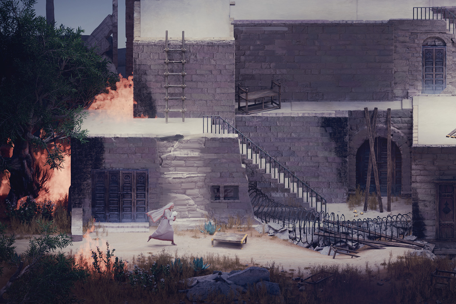 Concept art for Rasheed Abueideh's 1948 Nakba video game Dreams on a Pillow.