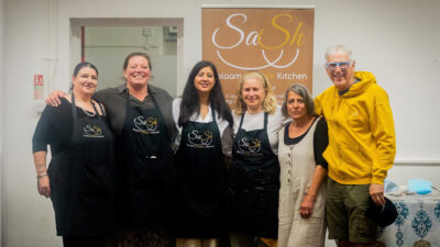 The Salaam Shalom team. From left to right: Nickala Barber, Sara Bull, Mumtaz Baig, Andrea Chipman, Eve Cina, David Bogod. Photographs taken during the 10-year anniversary of a Nottingham-based food bank jointly run by Jewish and Muslim community members.