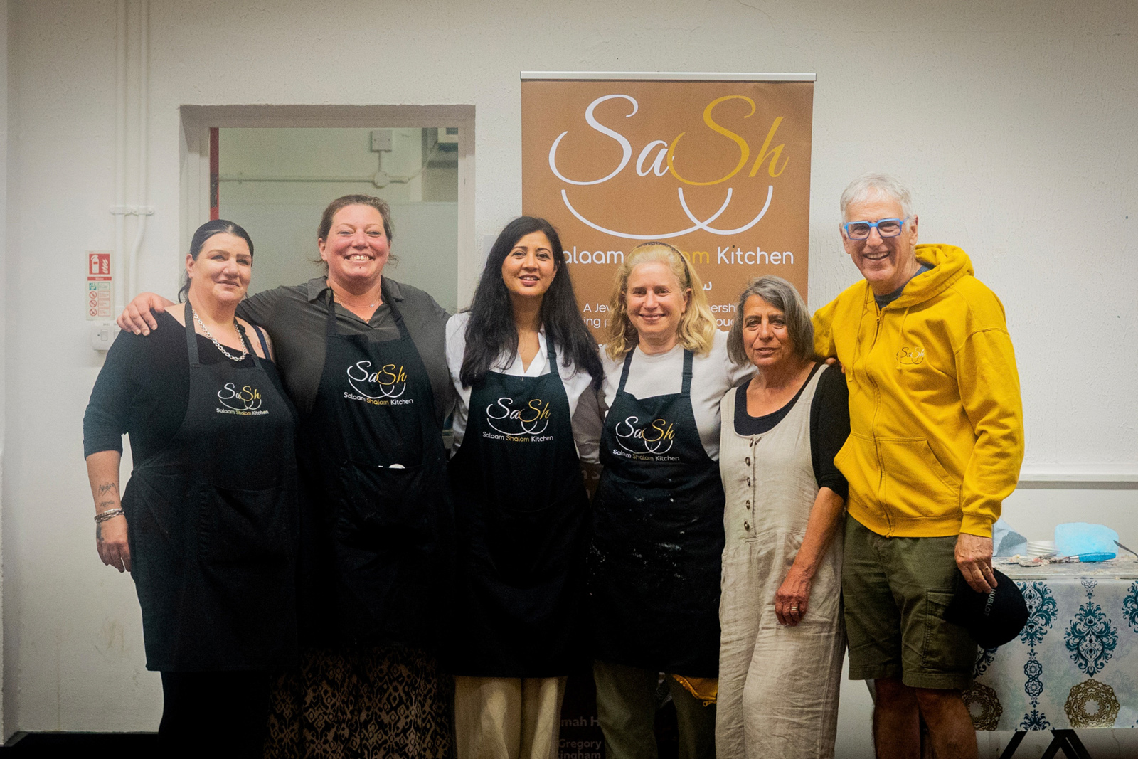 The Salaam Shalom team. From left to right: Nickala Barber, Sara Bull, Mumtaz Baig, Andrea Chipman, Eve Cina, David Bogod.
Photographs taken during the 10-year anniversary of a Nottingham-based food bank jointly run by Jewish and Muslim community members.
