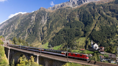 The Gotthard Panorama Express at Wassen, Switzerland.