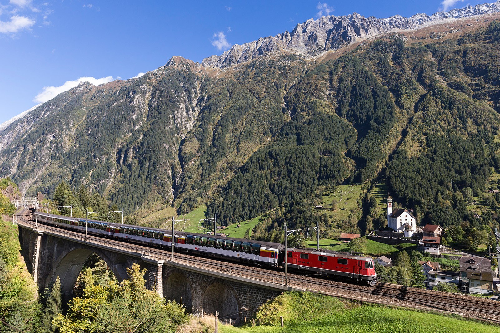 The Gotthard Panorama Express at Wassen, Switzerland.
