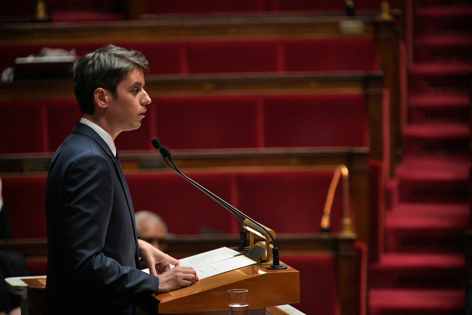 Gabriel Attal, leader of Emmanuel Macron's Renaissance party, speaking in the French parliament.