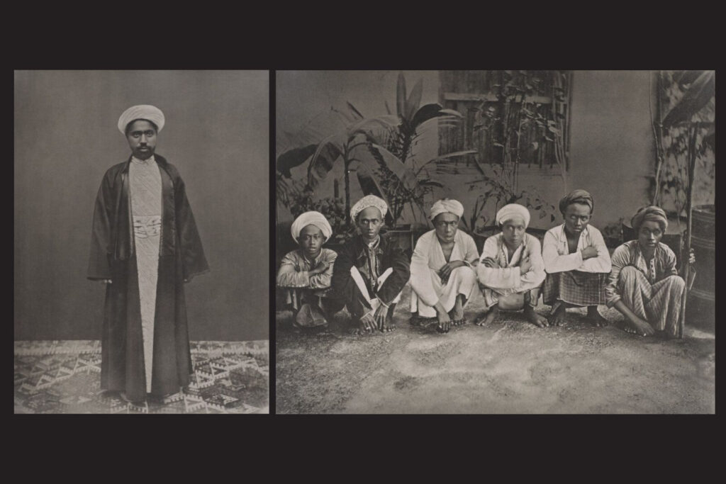 left: 'Thorhüter der Ka’bah' - Banī Shaybah, a gatekeeper of the ka’baa. right: Pilger aus Selahar (vulgo Saleyar)' six pilgrims from Saleyer in Indonesia.