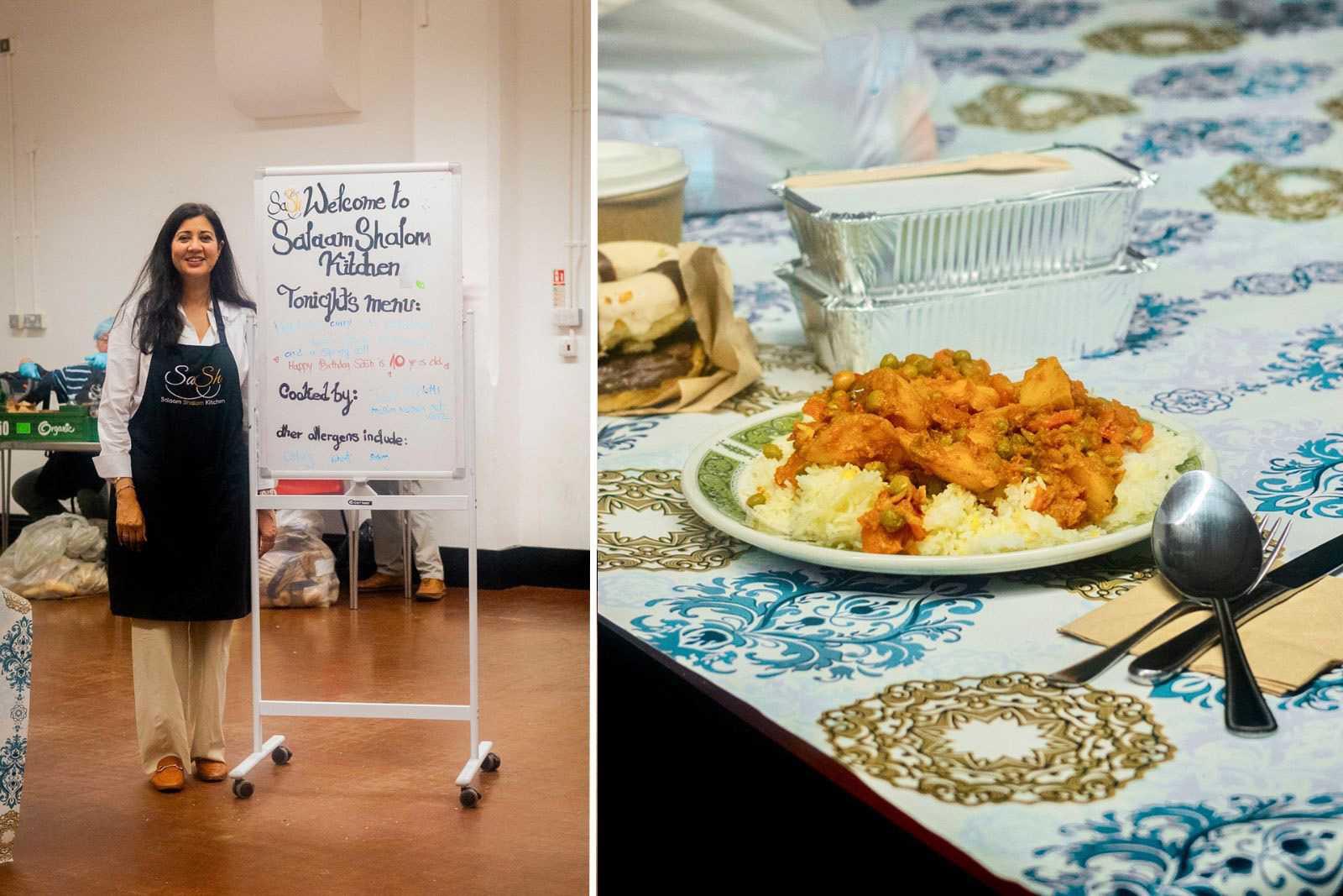 Mumtaz Baig (left), a member of the Salaam Shalom steering committee, and a dish served by the charity.