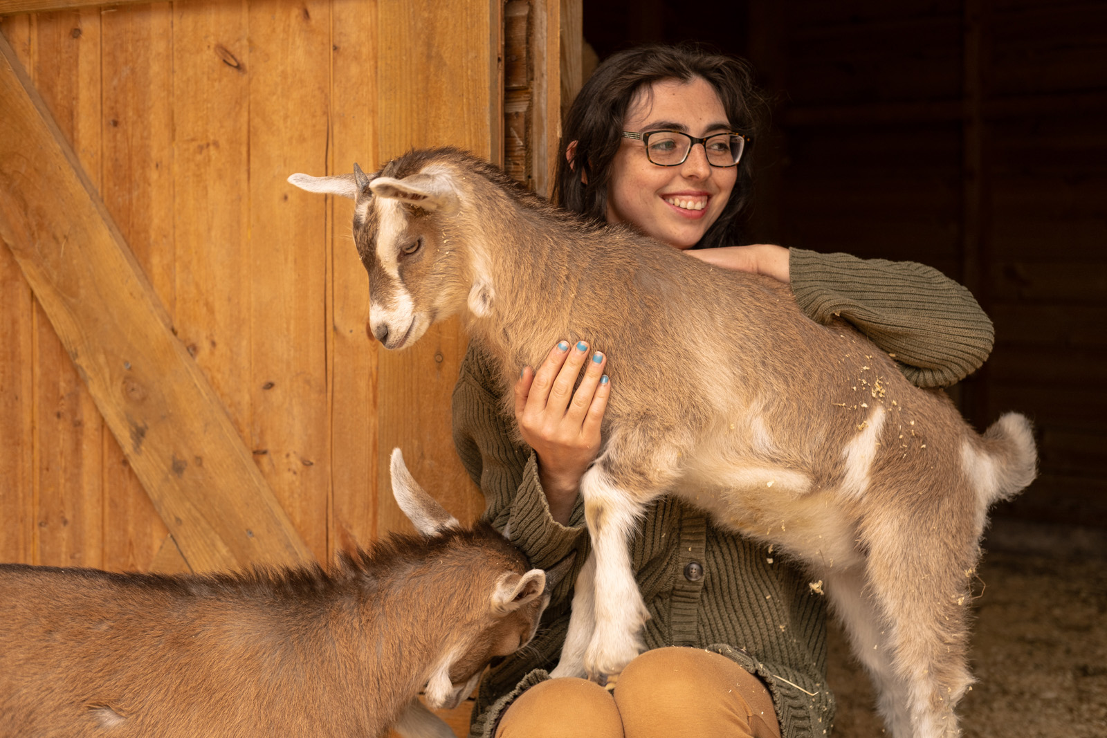 Lamia Radwan with goats Reggie and Ronnie at Willowbrook Farm.