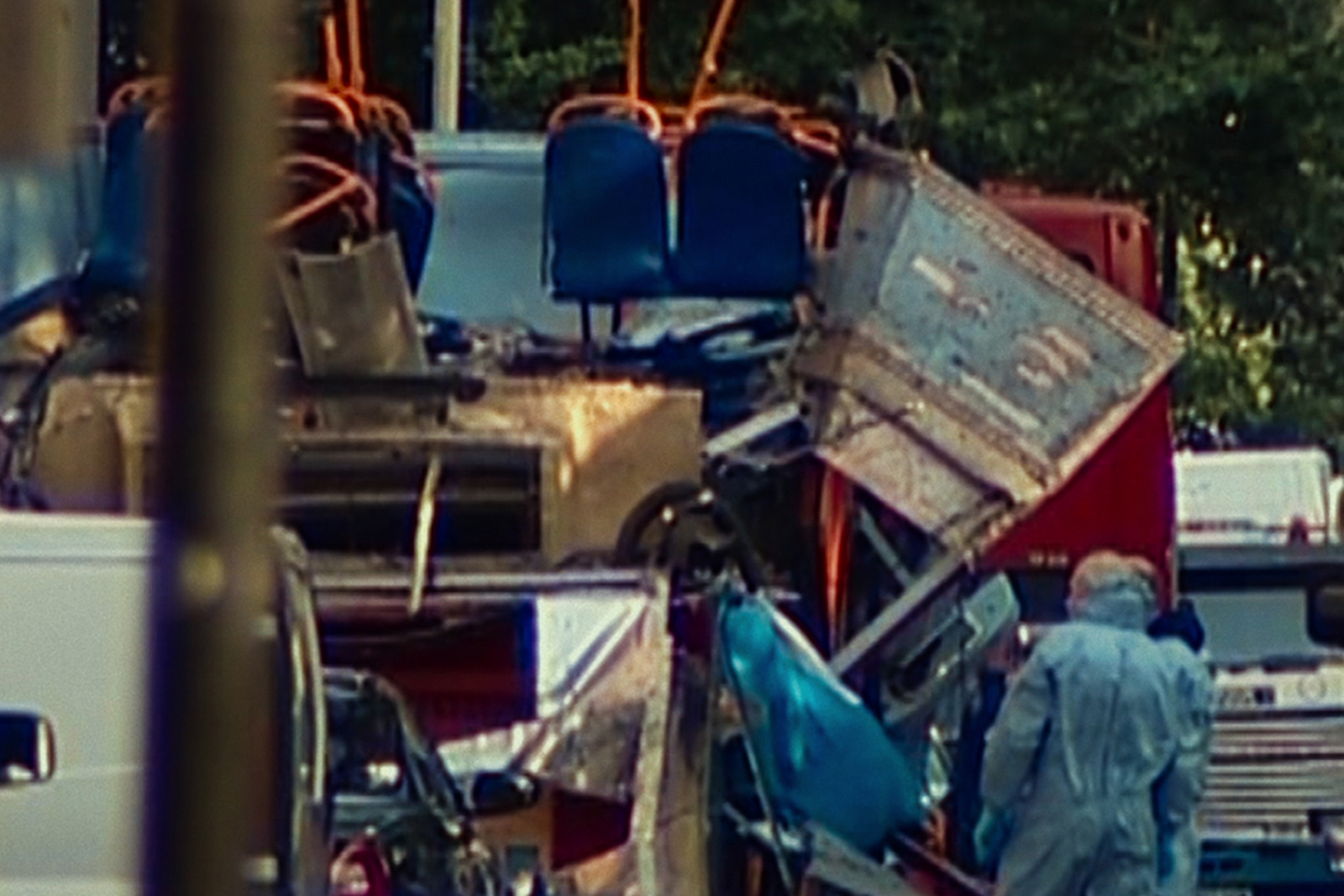 The aftermath of the bomb explosion on a bus in Tavistock Square, London, on 7 July 2005.