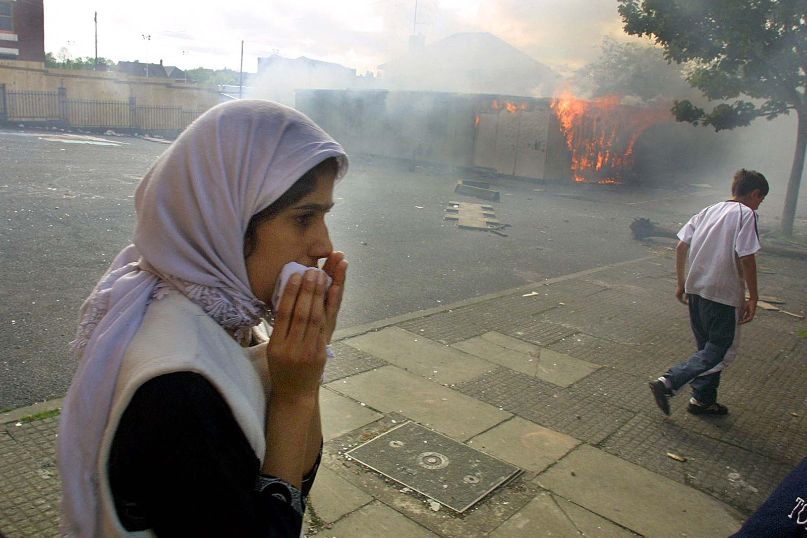 A street in Oldham during riots in the town in May 2001. 