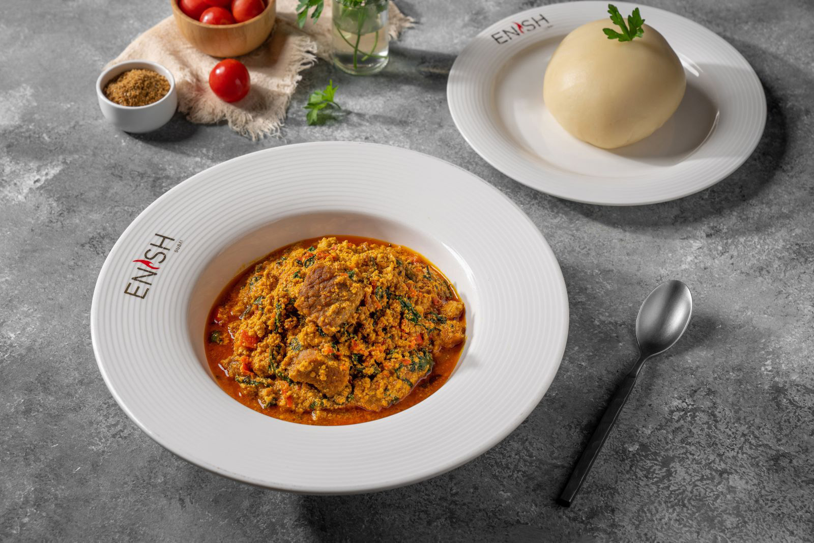 Enish's egusi soup and pounded yam. 