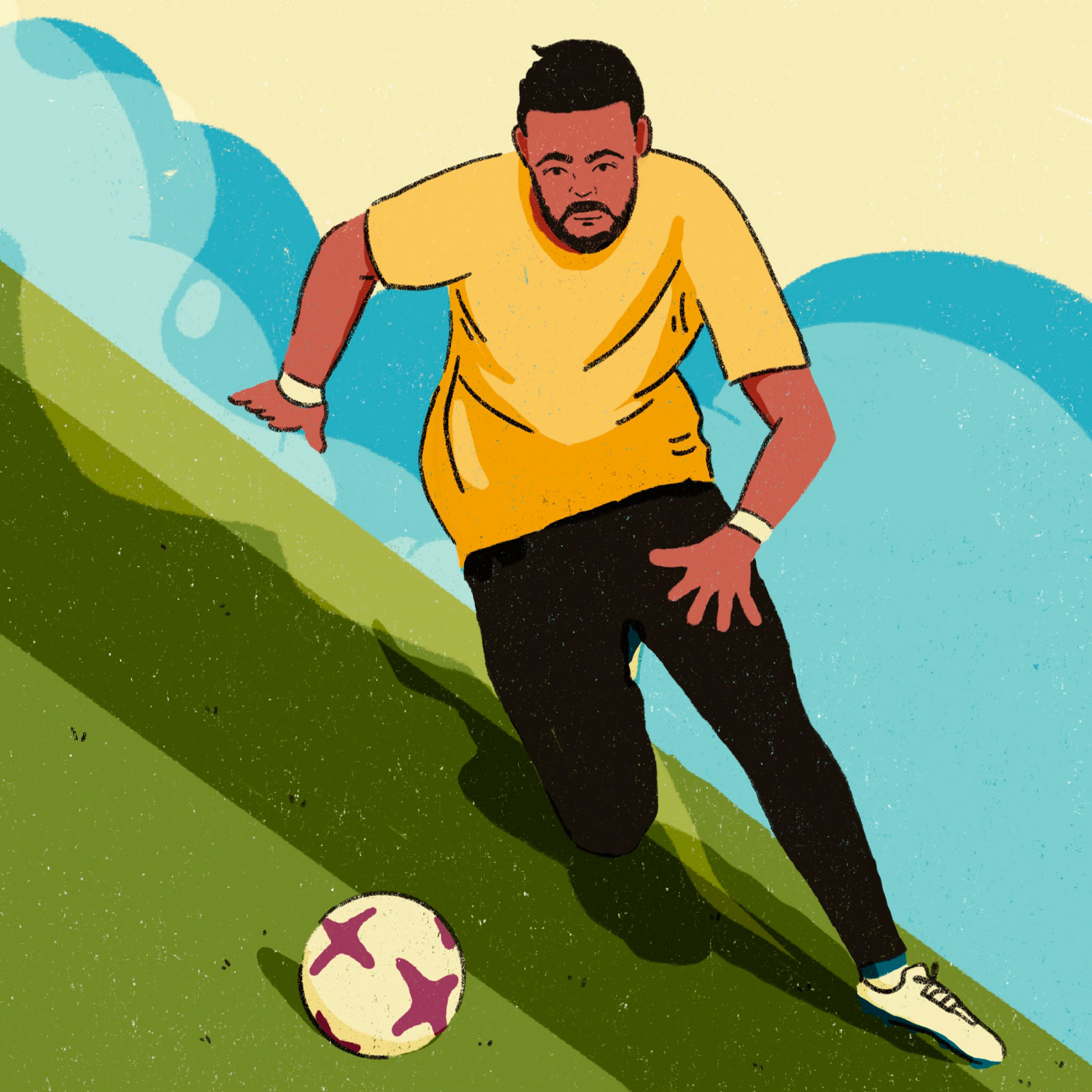 Illustration of man playing football. 