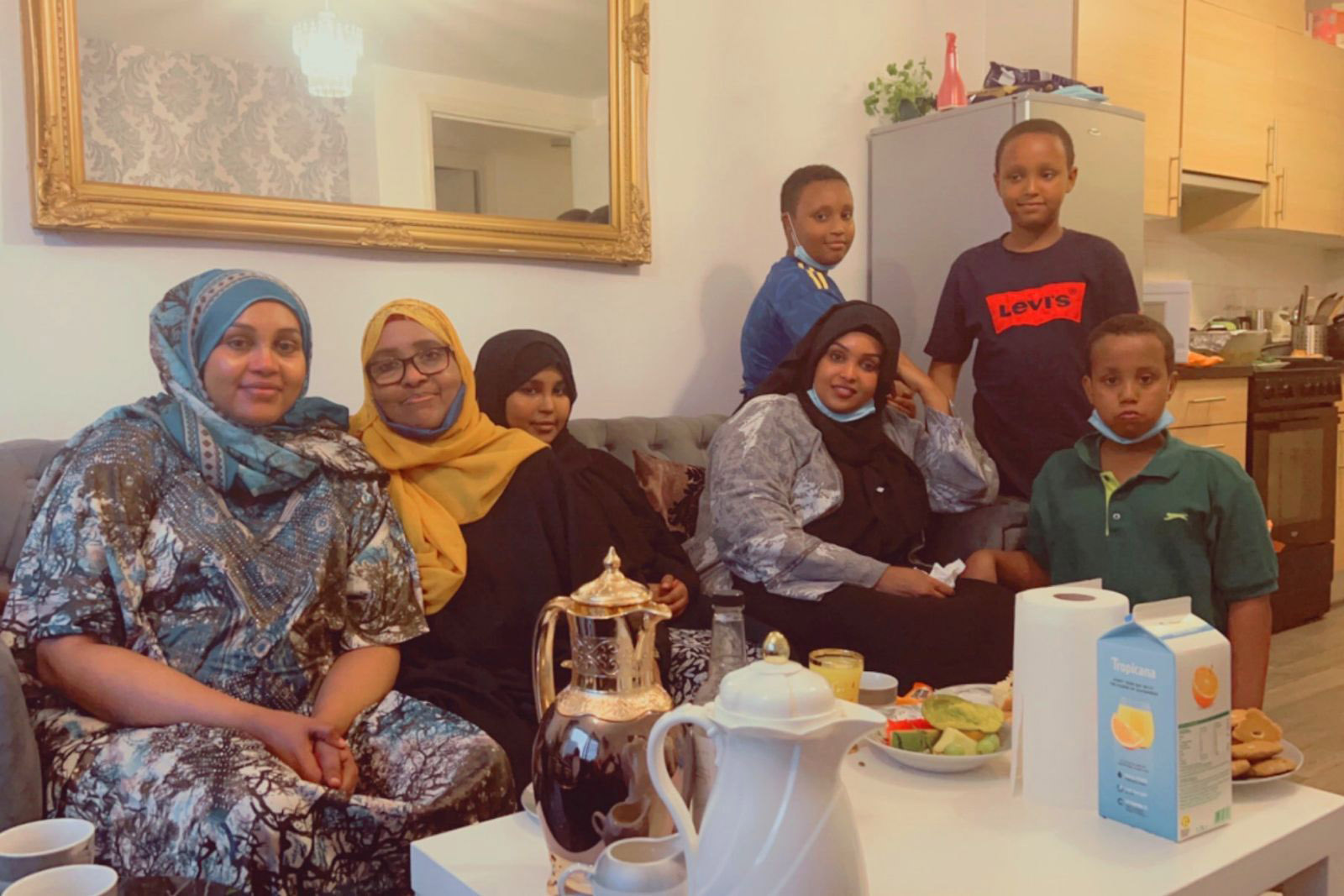 Ayaan Ali Waeys (in blue hijab on the left) and family