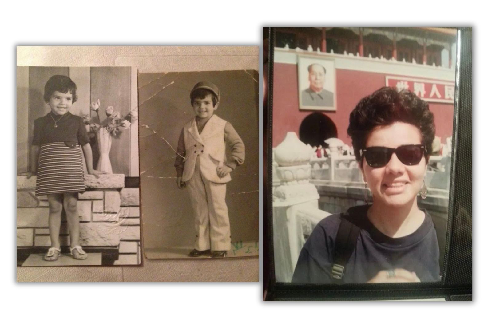 Mona Eltahawy as a child in Cairo, Egypt (left); in Beijing in 1995 to report on a UN women's conference