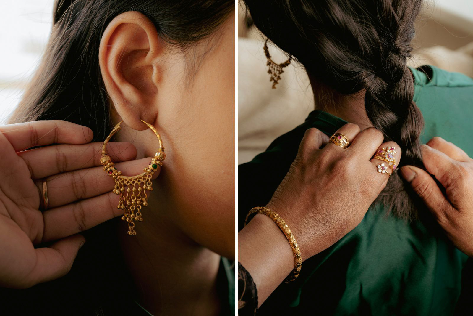 Zoya Ali (left) and Ruqqaya plaiting Zoya's hair. 