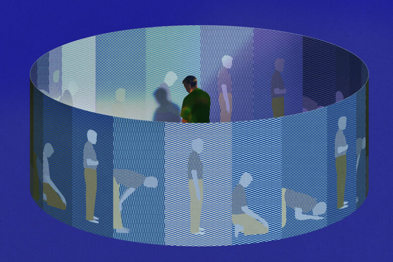 Illustration depicting someone in different stages of prayer.