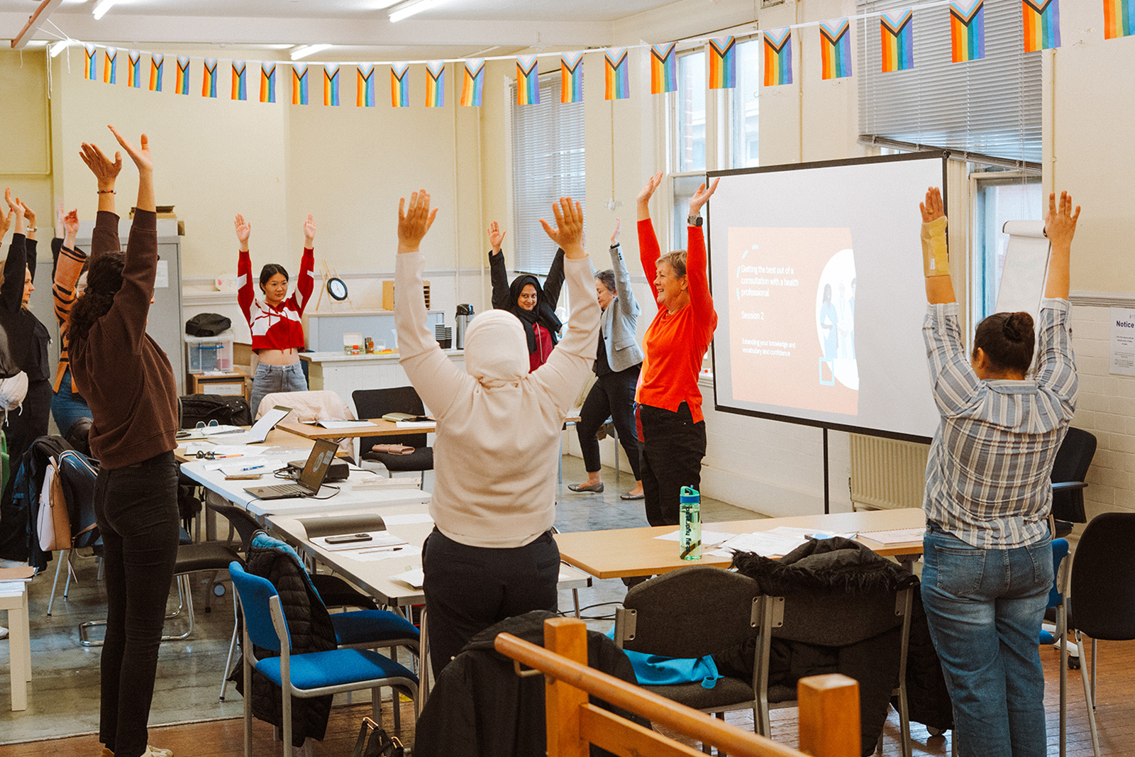 Photograph of Jane Bowden and Ferda Ozcan teaching the class.