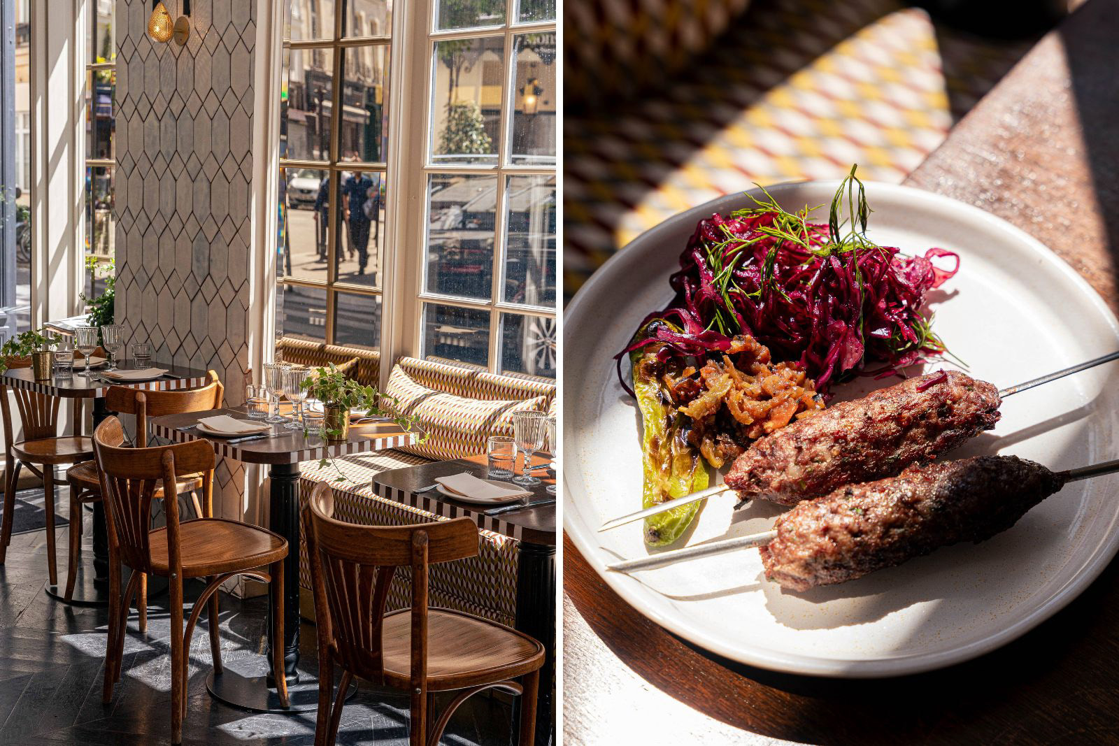 The interior of Liza, Paris (left) and kefta (right)