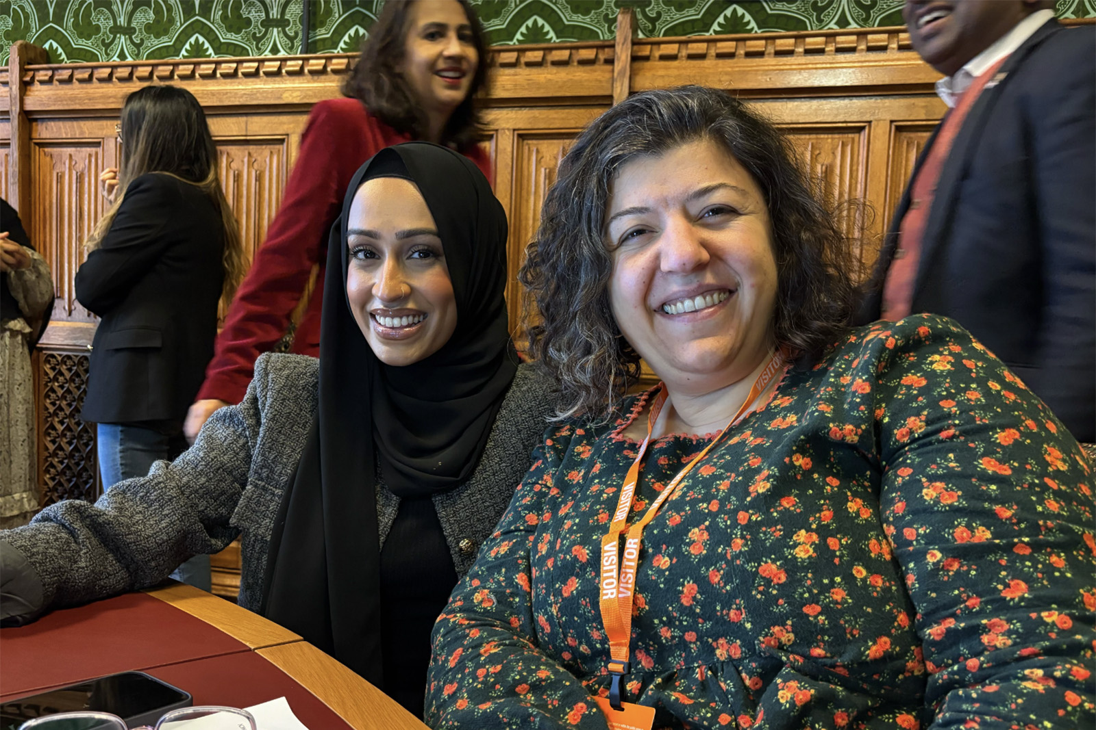 Sebina Hussain and Ova Ceren at the Muslim Creators Network launch event in parliament on 10 December 2025