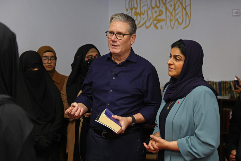 Keir Starmer and Shabana Mahmood during a visit to Peacehaven mosque in October 2025, after it was targeted in an arson attack