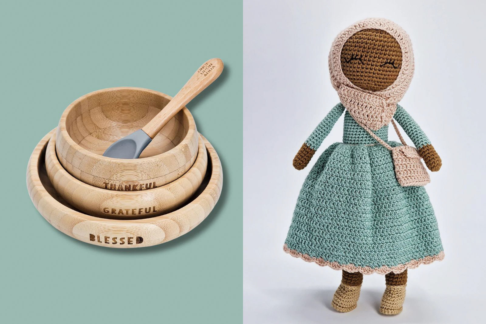 Once Upon a Dua My First Breakfast Set (left), My First Keepsake Doll: Little Sheikha in Mint