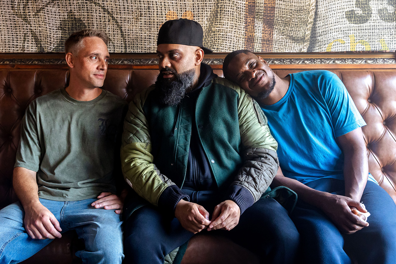 Still from Man Like Mobeen (BBC Three), Guz Khan in the centre. 
