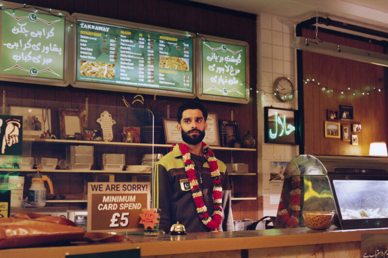Actor Eben Figueiredo in the short film Magid / Zafar, set in a Pakistani takeaway.