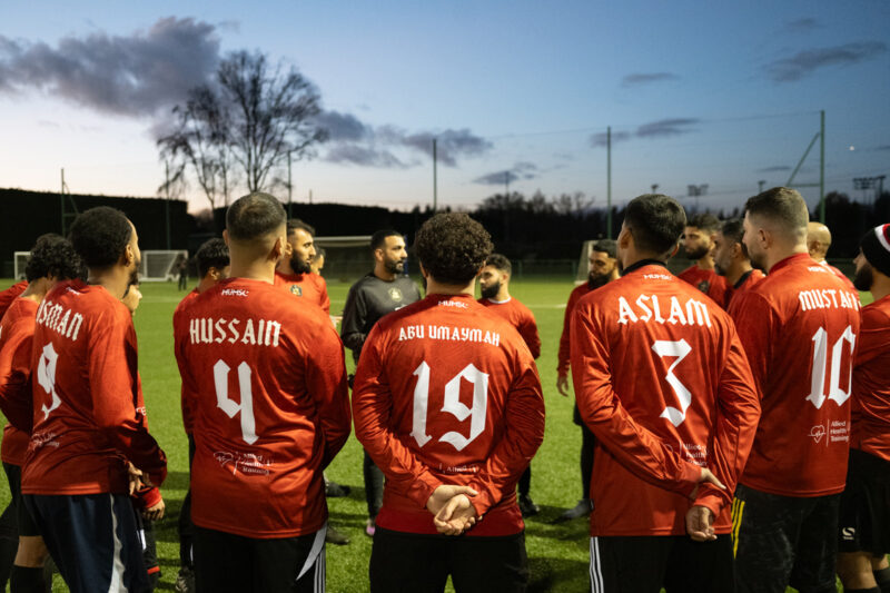 The Manchester United Muslim Supporters' Club team during their charity friendly match against a team of Chelsea Muslim fans