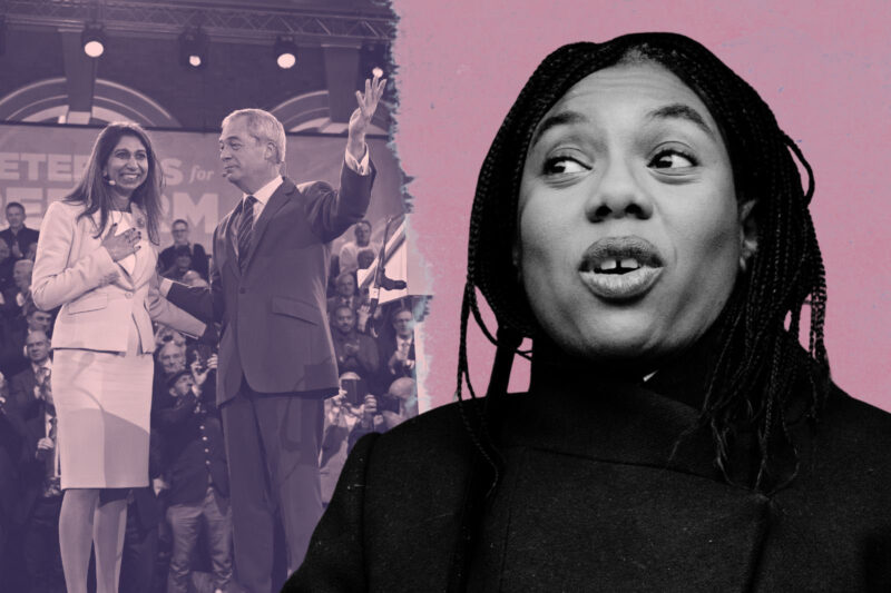 Reform UK leader Nigel Farage with Tory defector Suella Braverman at a press conference on 26 January 2026; Kemi Badenoch