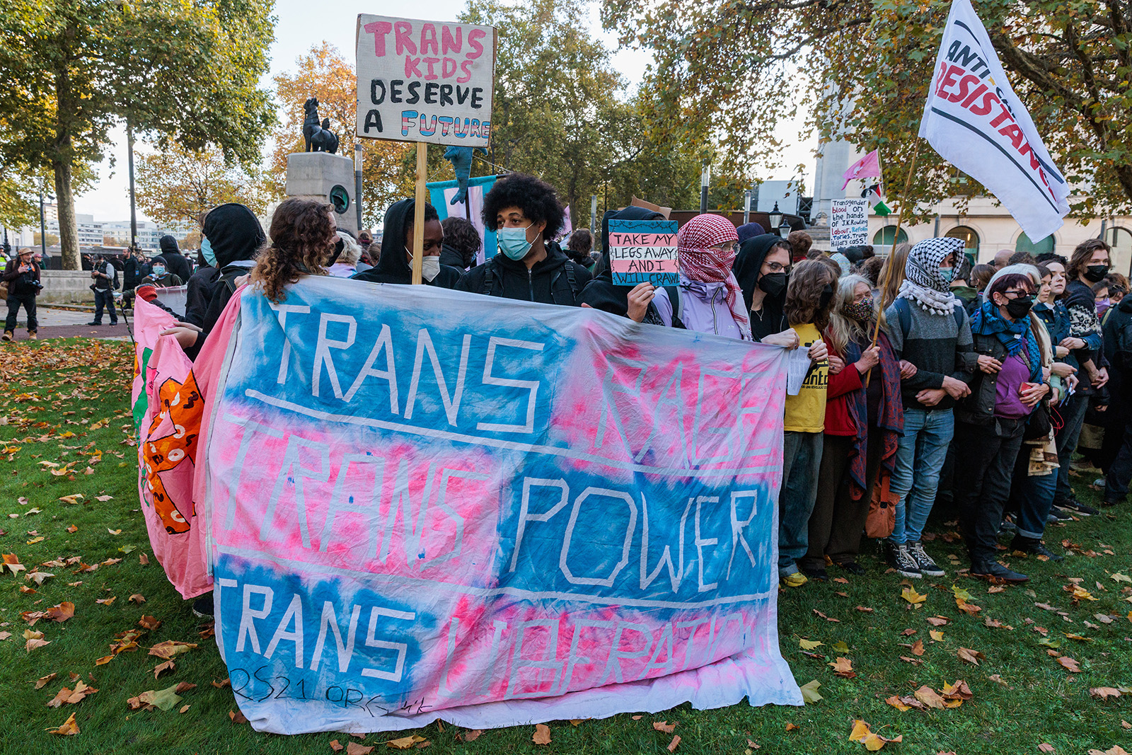 Trans rights activists in central London in November 2025