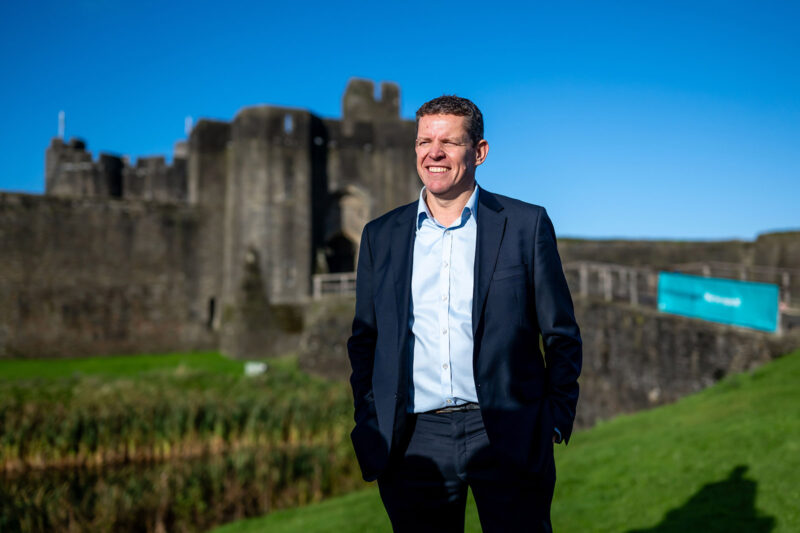 Plaid Cymru leader Rhun ap Iorwerth at Caerphilly Castle after the party's victory in local Senedd by-election in October 2025