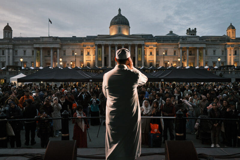 An open iftar event organised by the Ramadan Tent Project in Trafalgar Square, March 2025
