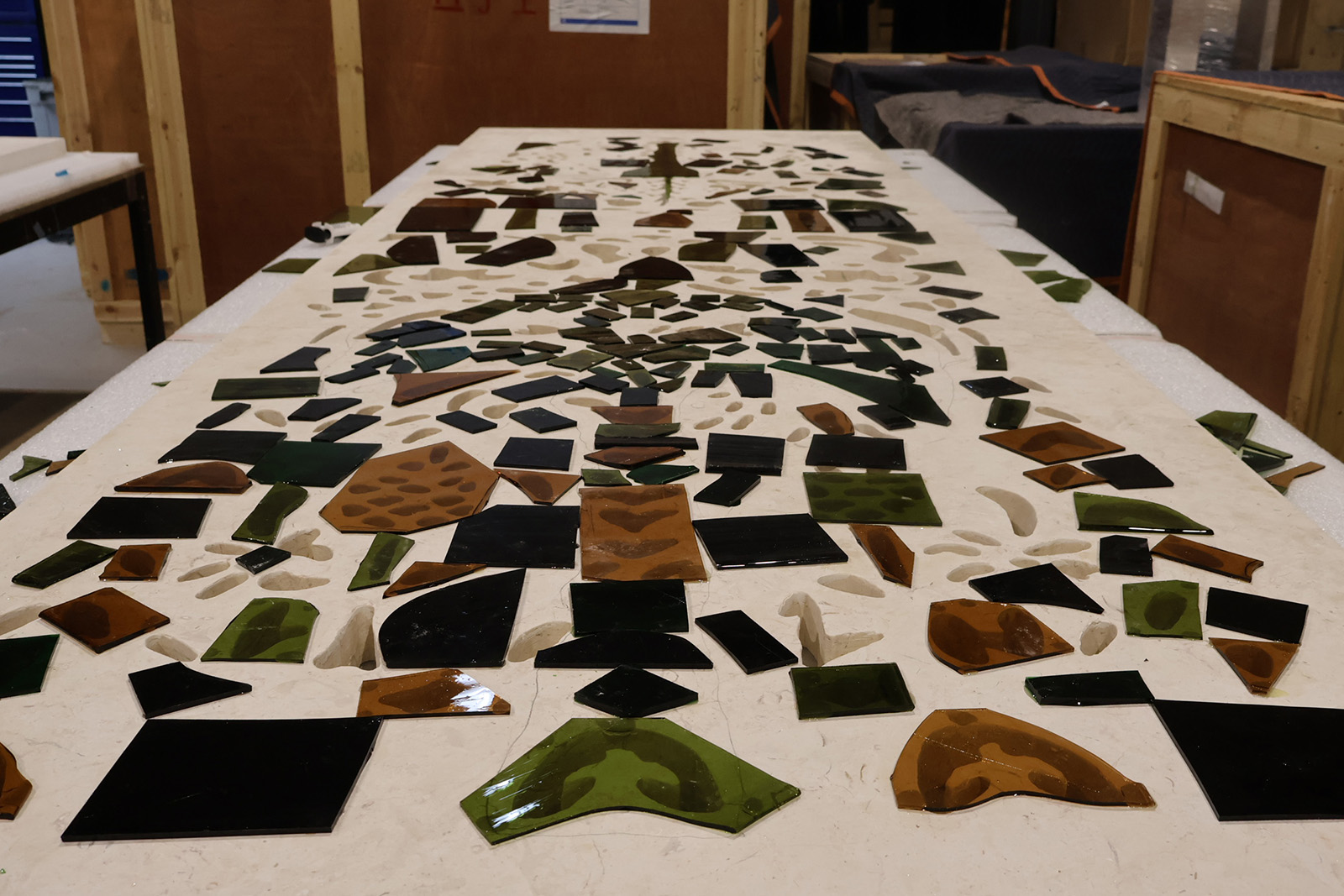 A photograph of Dima Srouji's Four Moons from Home, a site-specific permanent installation commissioned for Mosaic Rooms