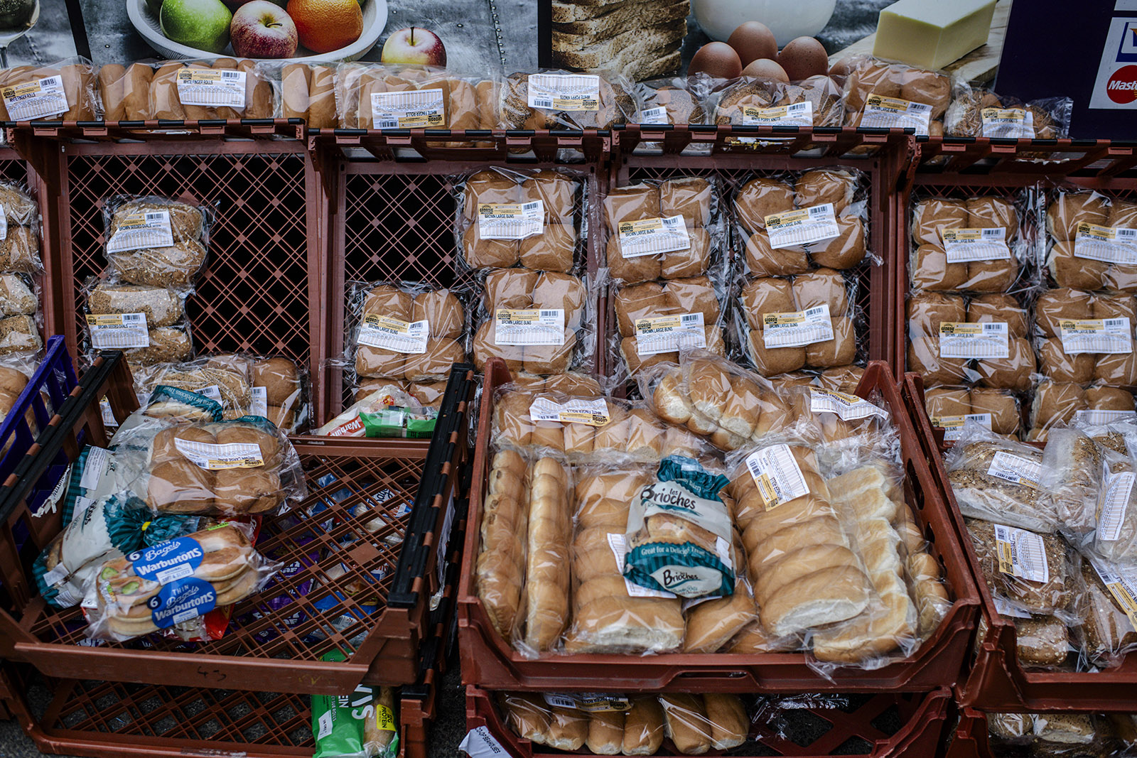 A photograph of bread rolls on the free food stall Sheraz Awan has outside his shop in Westerhope, Newcastle